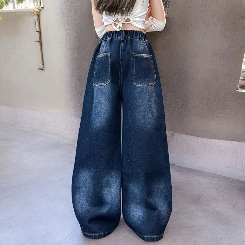 Autumn Kids Cargo Jeans for Girls Loose Pants Children Baggy Trousers School Teenagers Outfits Baby Clothes 5 7 9 10 11 12 Years