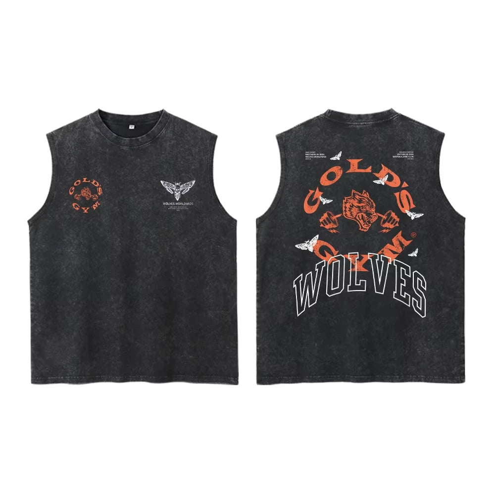 Summer Darc Wolves Vintage Washed Vest Tees Unisex Sleeveless Tank Top for Men Women Gym Bodybuilding Fitness Y2K Casual T-Shirt