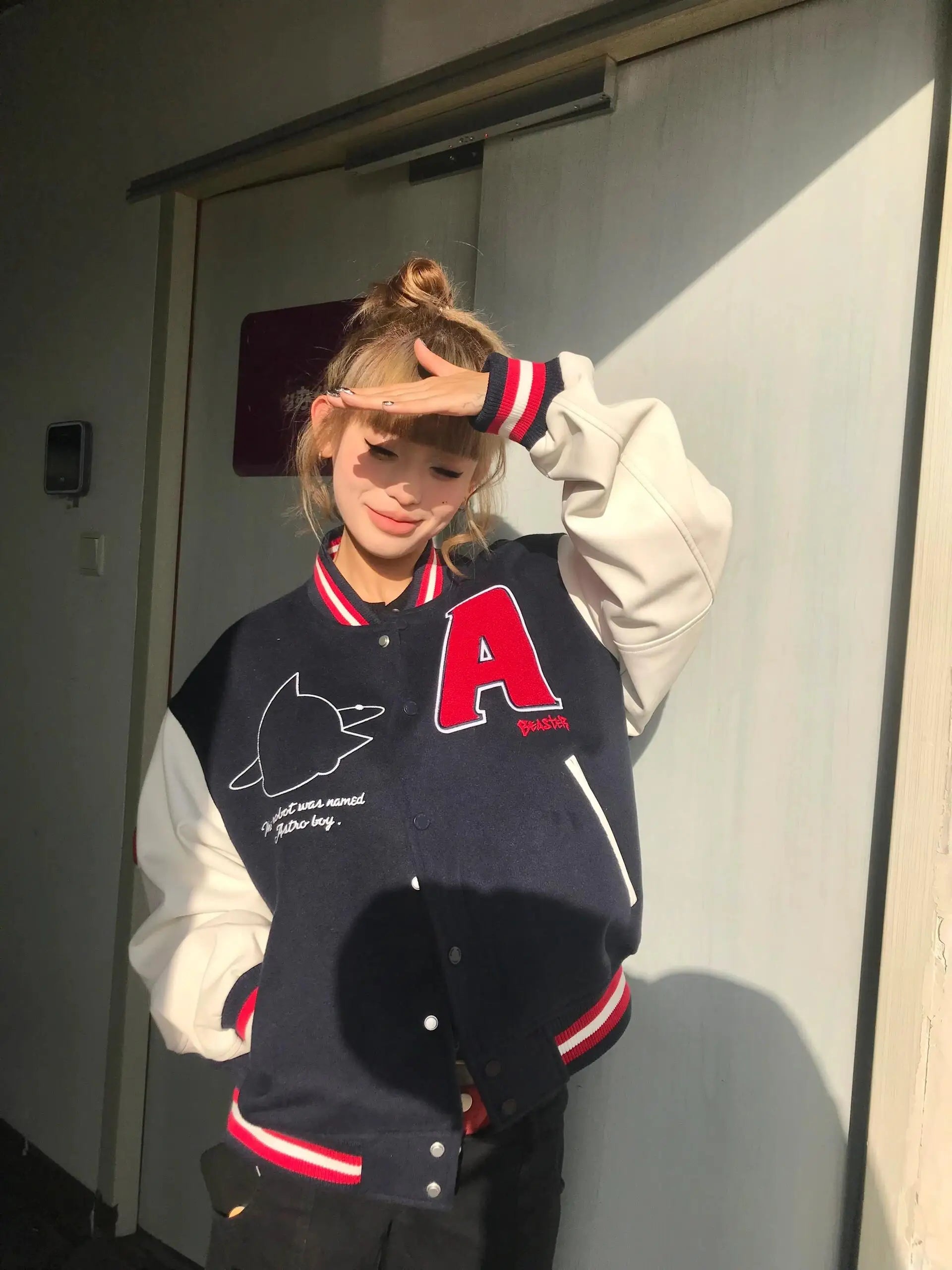American Vintage Astro Boy Baseball Jaet Women's Letter Embroidery Floing Loose Thiened Trendy Brand Jaet