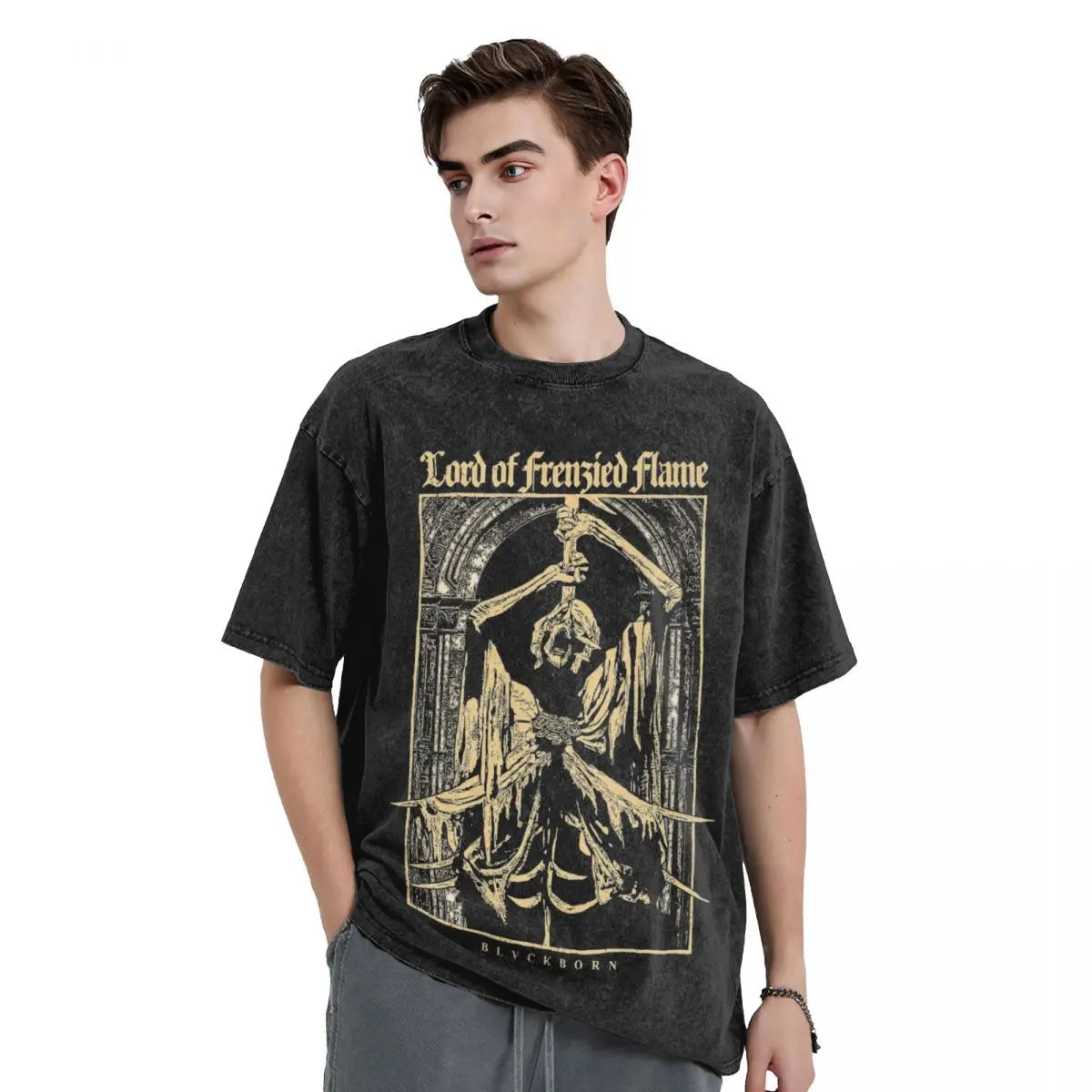 Elder Washed T Shirts Streetwear Hip Hop Fashion T-Shirts Game Tees Tops for Men Women 100% Cotton Harajuku Graphic Printed