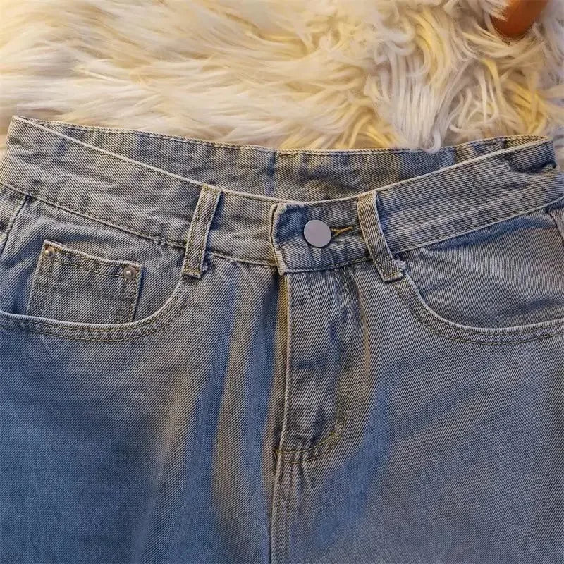 Design Sensibility Denim Cotton Shorts 2023 Summer Petite Straight-Leg Medium Length Wide Leg Casual Style Women's Trousers