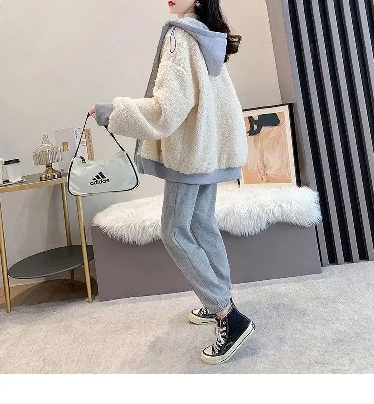Imitation Lamb Wool Zipper Coat Woman Hoodies Y2k Clothes Sweatshirt Streetwear Korean Fashion Autumn Winter Jacket New Loose