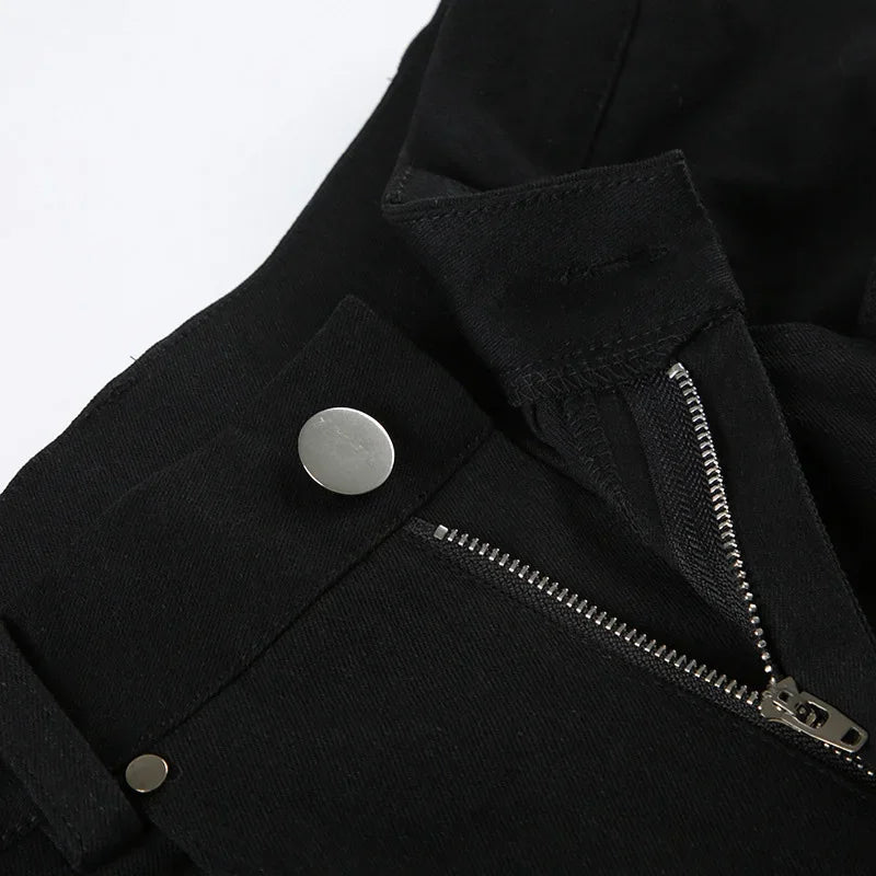 Women's Hip Hop Two-tone Patchwork Low Rise Zipper Denim Pants Baggy Wide Leg Dragging Designer Trousers High Street Jeans Pants