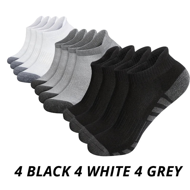 12 Pairs Men's Mesh Breathable Sports Ear Lifting Socks All Season Solid Color Low Cut Casual Mens Short Tube Socks