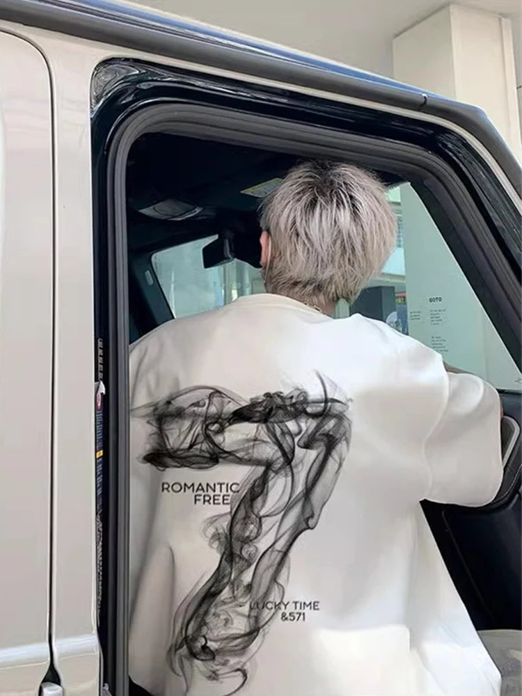 2025 Summer Goth Seven Printed Short Sleeve Tshirt Men's Hip Hop Fashion Cotton Oversized T-shirts High Street Y2K Tee Tops