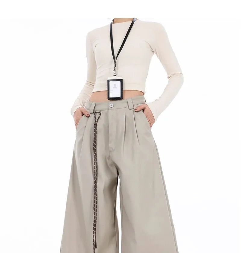 High Waist Women Suit Pants Straight Office Ladies Korean Fashion Trousers Casual Button Loose Female Black Pants New 2025