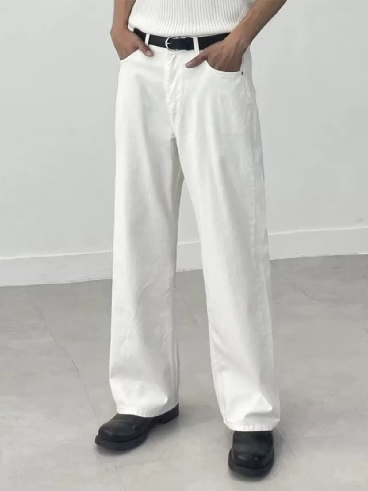 Retro White Jeans Men Women Loose Drapey Straight Leg Long Trousers Trendy Spring Autumn Waed Denim Pants Casual Straight Cut