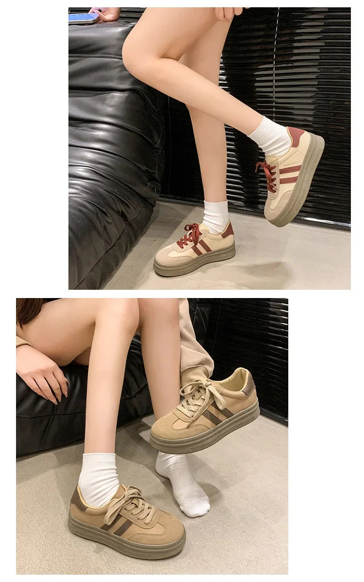 Women's Casual Sports Shoes Spring New Style Versatile Lightweight Lace-Up Mesh Thick Bottom Foot-Extending Dad Sneakers