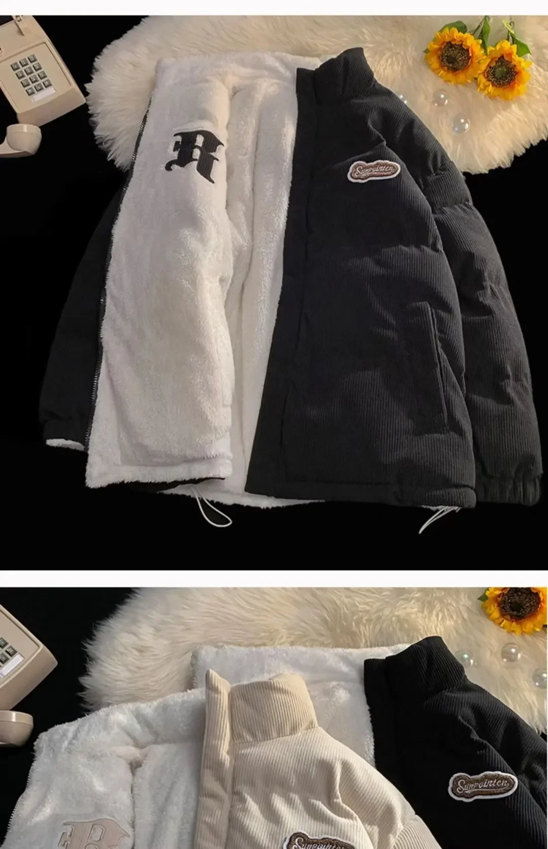 Fog Blue Cotton-padded Coat Men's Winter Thickened Hong Kong Style Corduroy Cotton Jacket Design Sensibility Niche 2023 Workwear