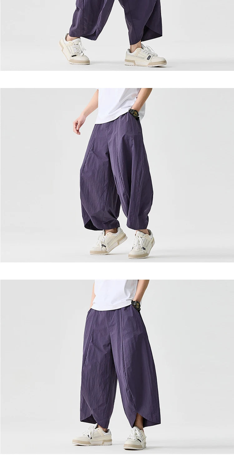Men Wide Leg Pants Summer Light Thin Solid Casual Harun Pants Elastic Waistband Loose Oversize Lantern trousers Men Clothing