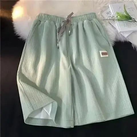 2024 Summer New Men's Women's Hong Kong Style Simple Basic Straight-Leg Casual Ice Silk Draped Shorts