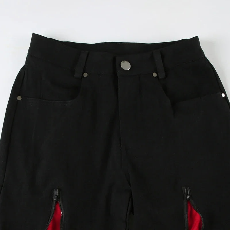 Women's Hip Hop Two-tone Patchwork Low Rise Zipper Denim Pants Baggy Wide Leg Dragging Designer Trousers High Street Jeans Pants