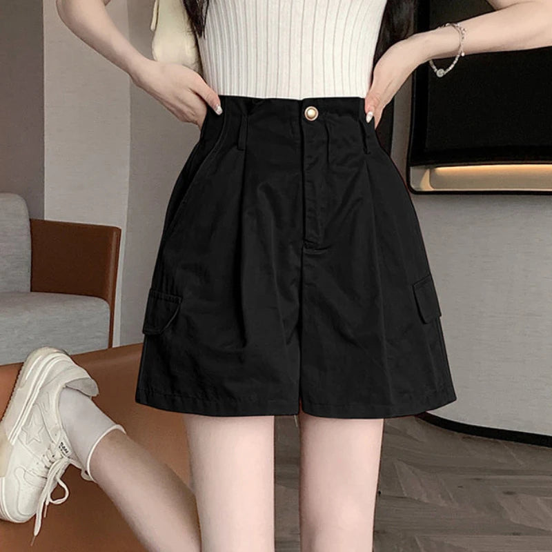 Wide Cargo Shorts for Women Pink Baggy High Waist Woman Short Pants Outfits Japanese 2000s Style Casual Design Streetwear Korean