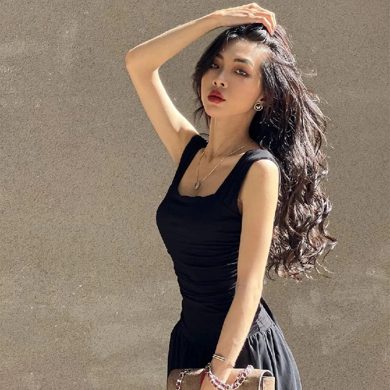 WhereMery Elegant Slip Long Dresses Sexy Women Ruched Bodycon Solid Maxi Dress Spring Y2K Summer Temperament High-waist Vestidos