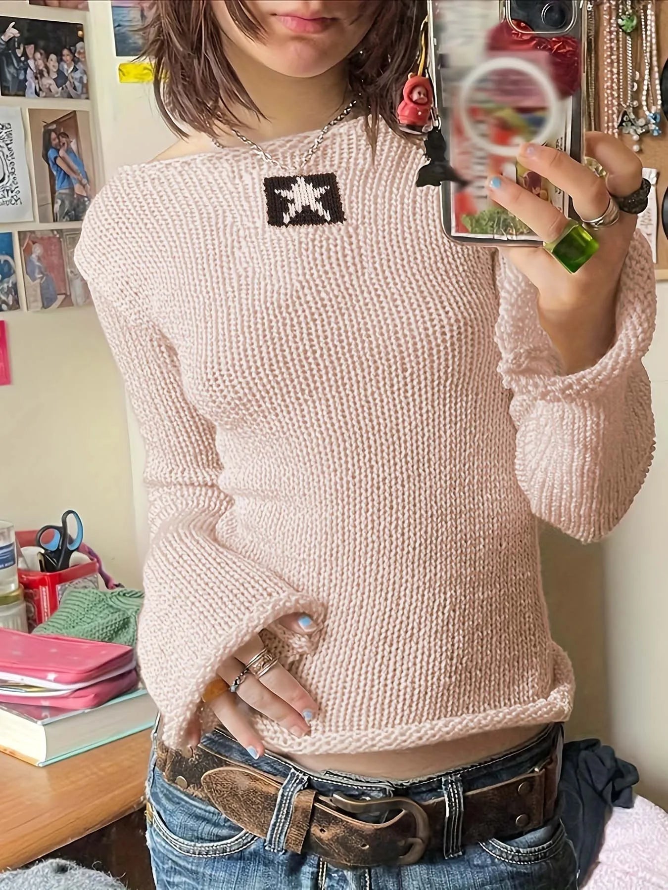 European style Y2K design sense of color contrast knitted pullover street everything with Spice Girl personality woolen top lady