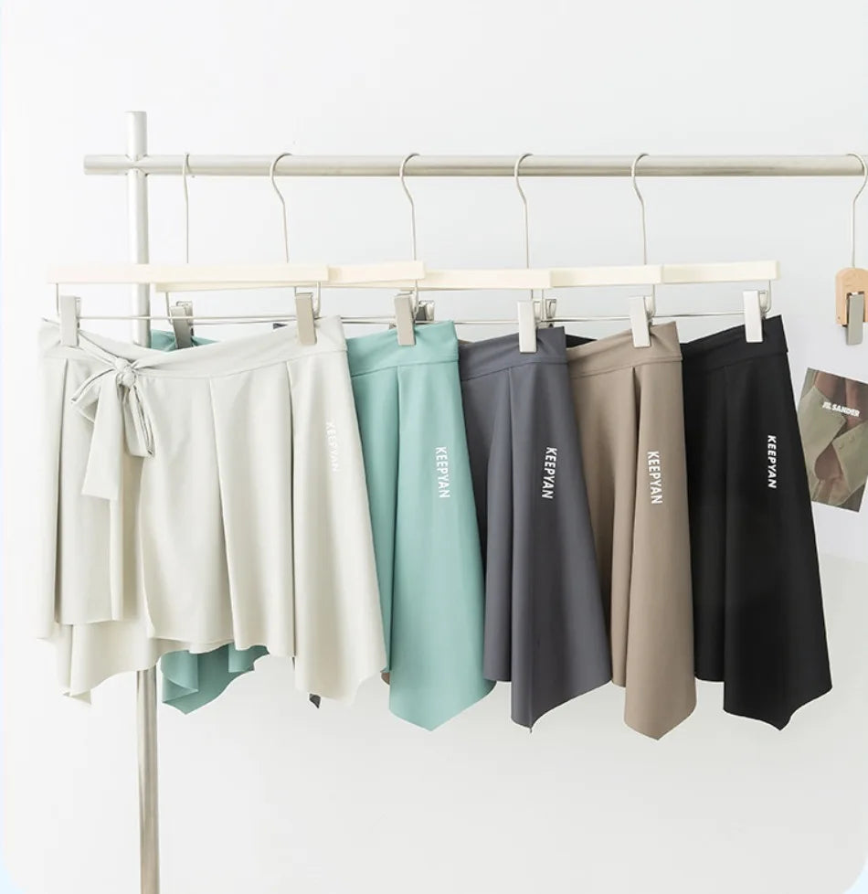One-piece Skirt Women's Yoga Butt Curtain Sports Tennis Fitness Lace Up Irregular Mini Kirt Outer Wrap Skirts Prevent Exposure