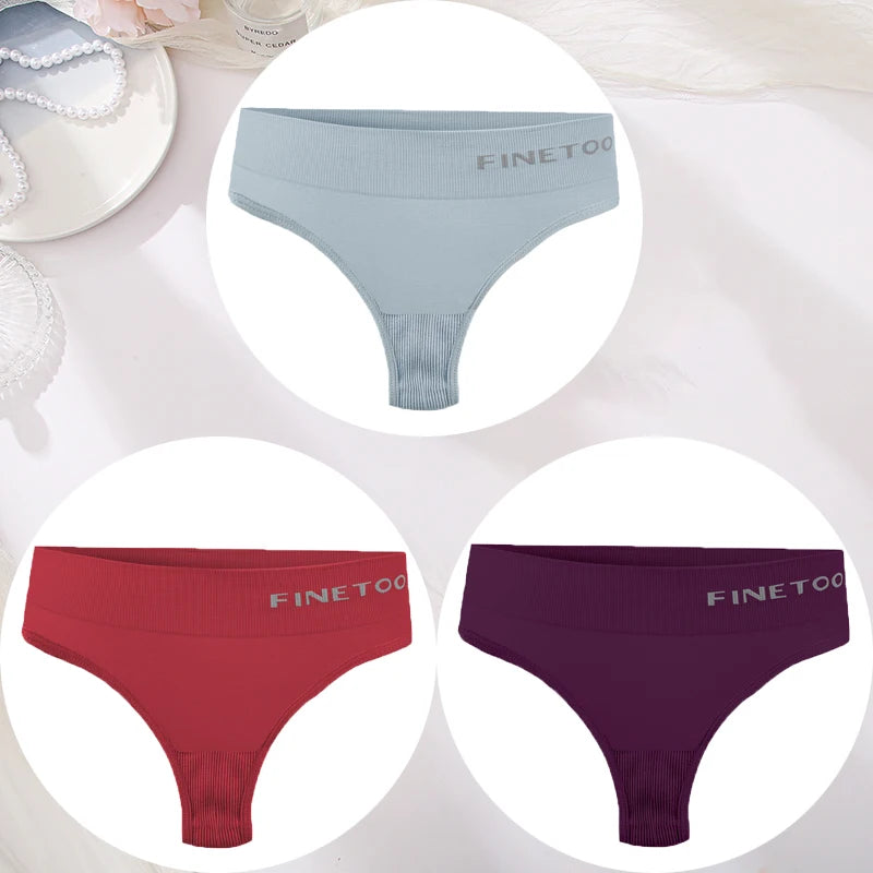 3PCS/Set Women's Panties Sexy Underwear FINETOO Large Size Thong Women Seamless Panties High Waist Girls Thongs M-2XL
