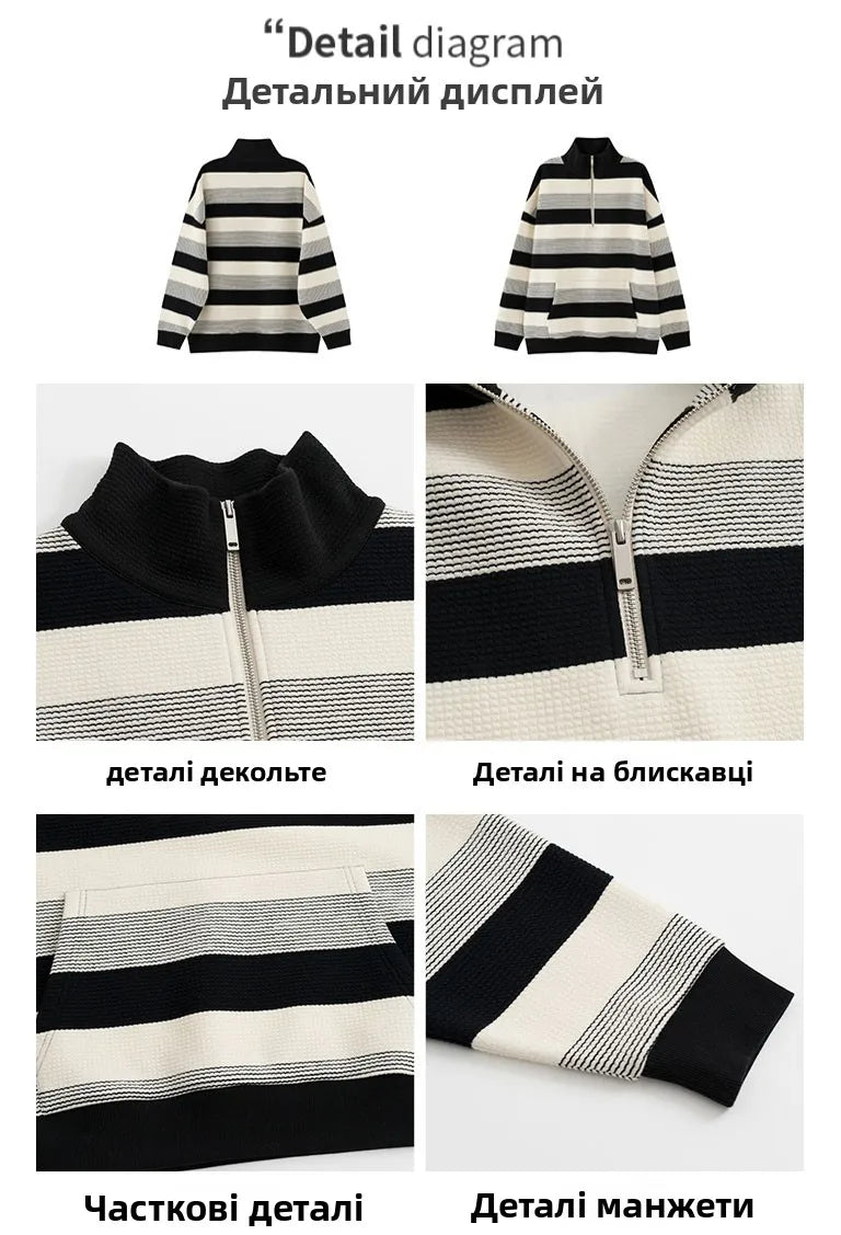 American Sle Oversize Loose Sweatirt High Collar f Zip Striped Men Women Spring Autumn Casual Outerwear Coat