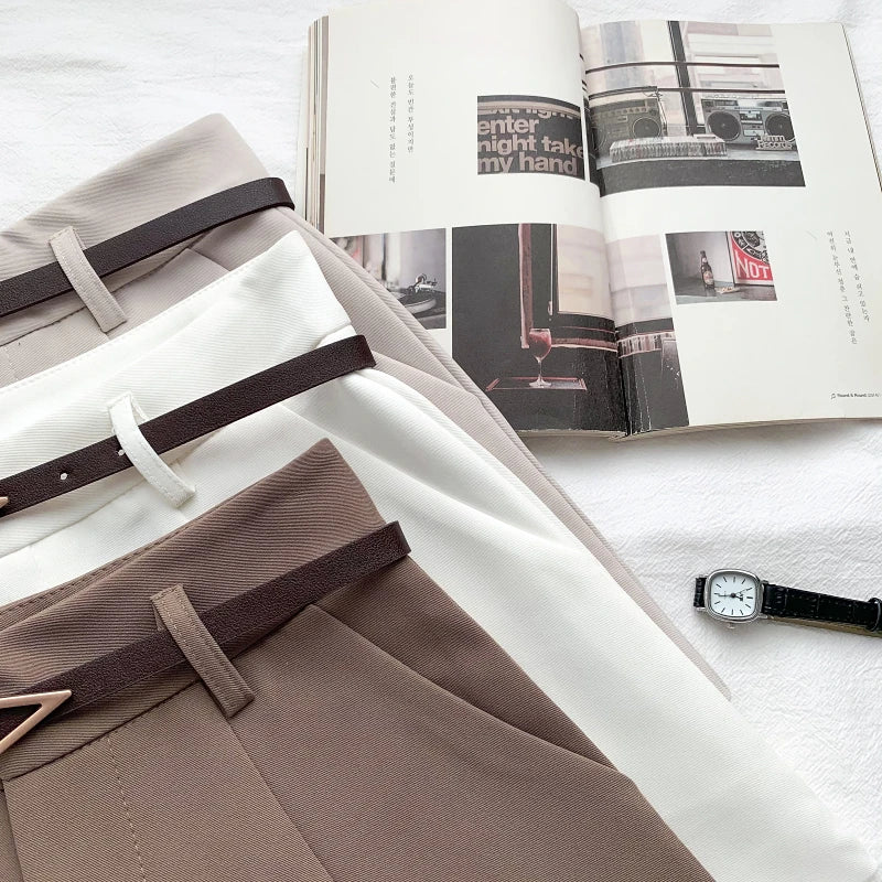 ITOOLIN Casual Women's Shorts A-line High Waist Short Chic Office Lady Shorts With Belted Vintage Female Trousers Spring Summer