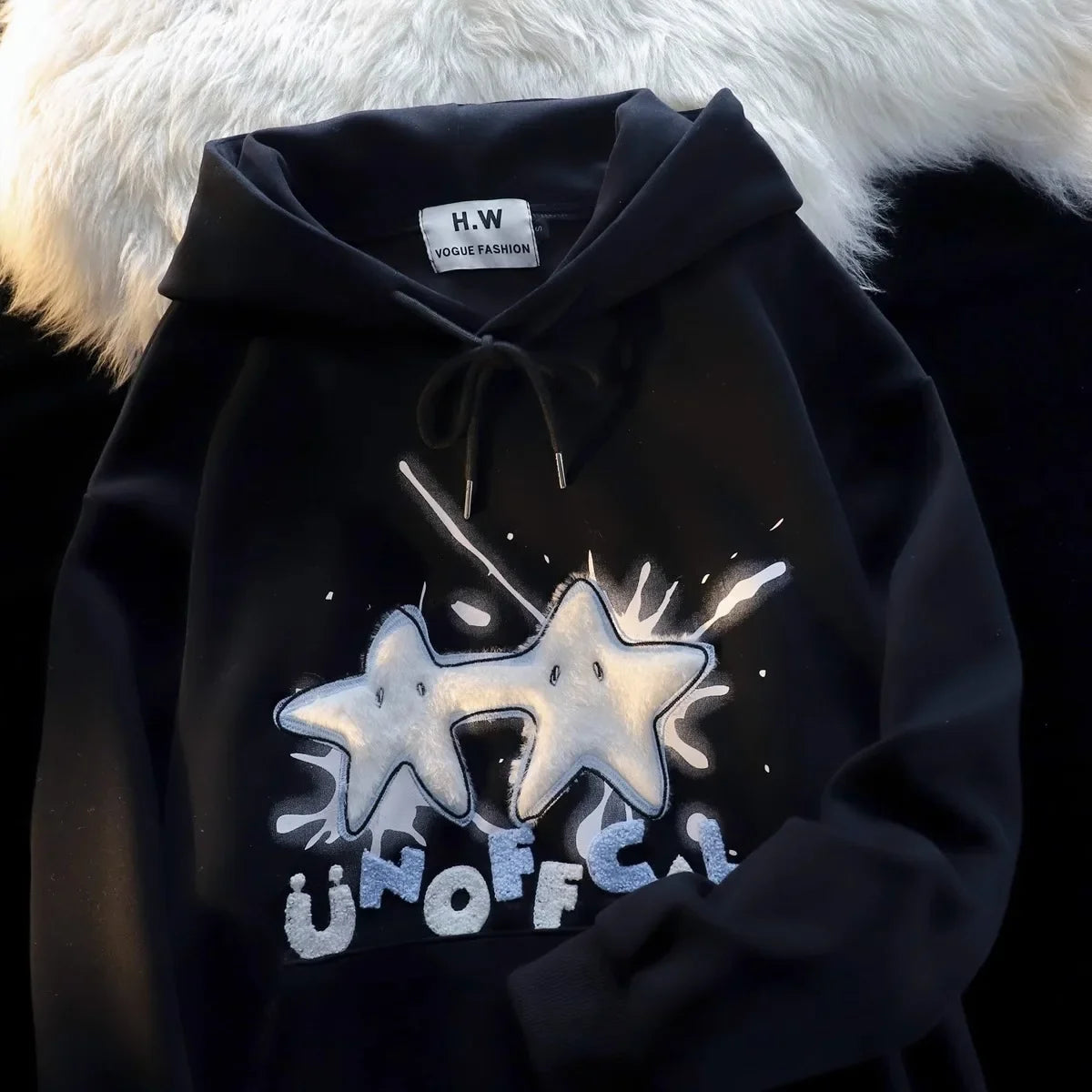 American Style Street Flocking Star Hooded Sweatshirt For Men Women Couple Loose Fit Oversize Spring Autumn Thin Jacket