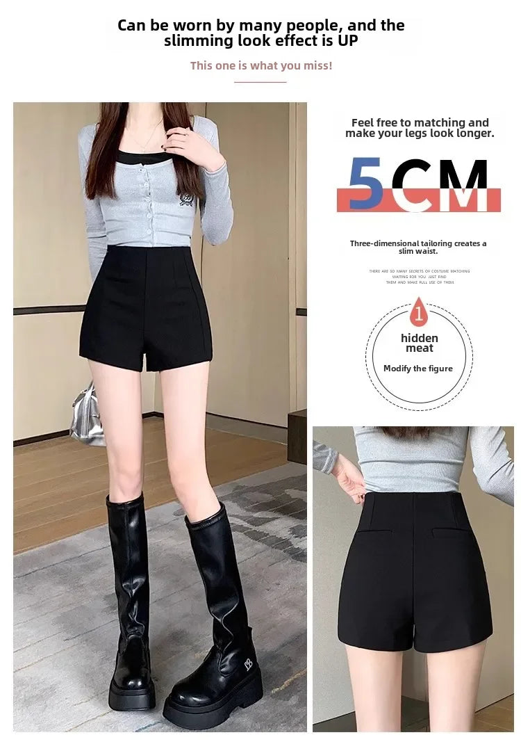 Women's High-waisted Petite Black Outer Wear Shorts 2024 Summer New Style Lost Underwear Cheeky Curvy Hot Pants