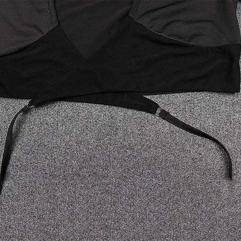 Sexy Black Crop Tops Streetwear Women Fashion 2024 Lace Up Bandage V Neck Cut Out Long Sleeve T Shirts