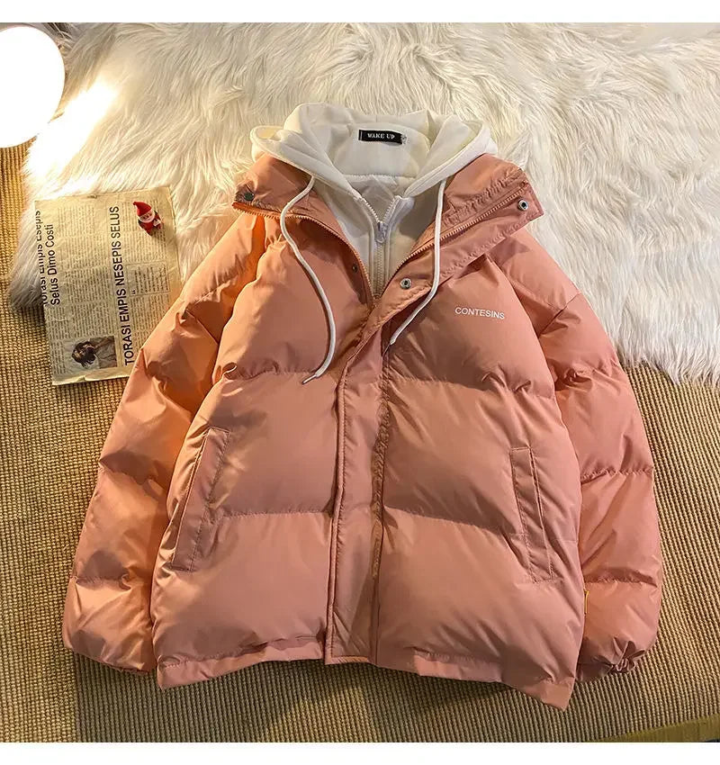 Y2K Multi-functional Fake Two Pocket Zipper Down Jacket Thick Coat Korean Version Winter New Winter Leisure Cotton Clothes Women