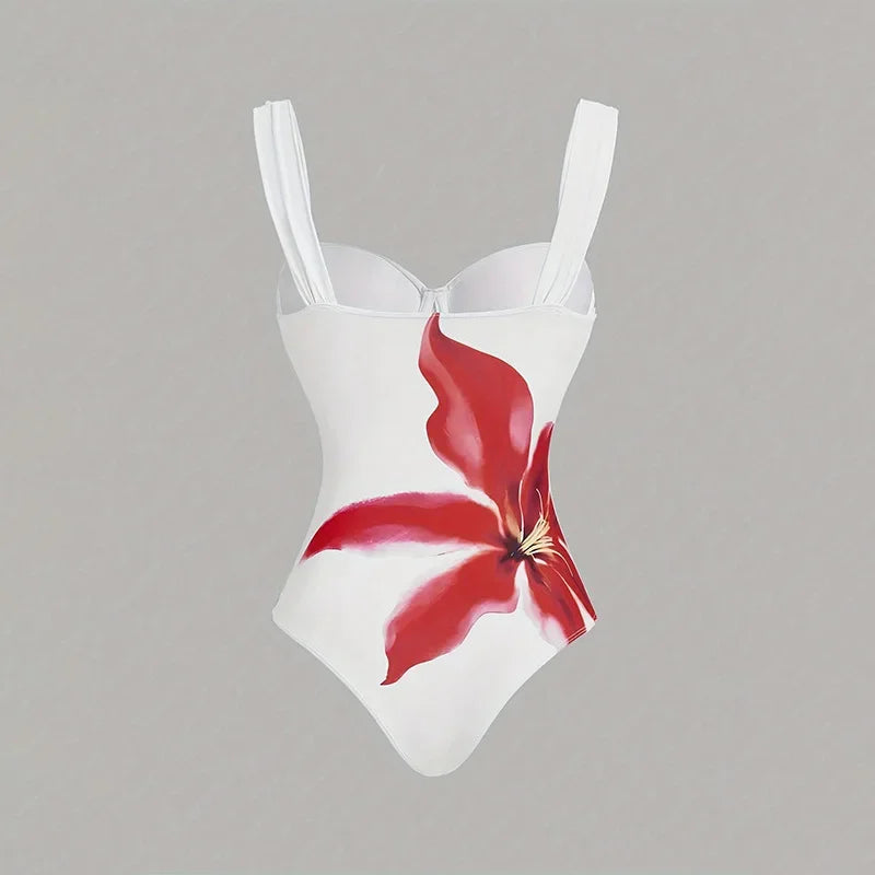 Conservative Bikini Set Women's Print Strap Beach Dress Sexy One-Piece Swimsuit Tropical Vacay Style Female Swimwear Ensemble