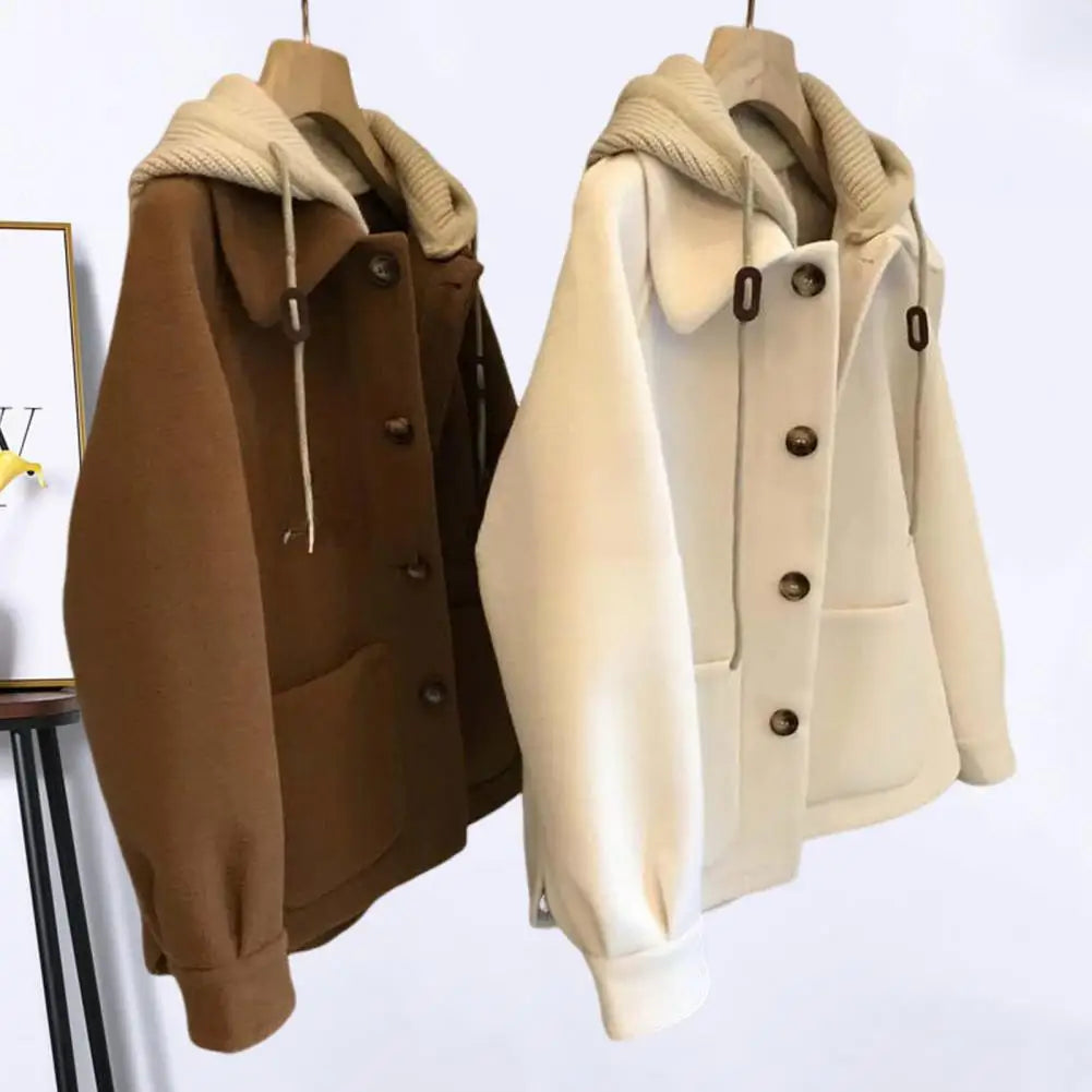 Winter Women Jacket Lightweight Women Jacket Stylish Plus Size Woolen Jacket with Drawstring Coat for Women for Commuting