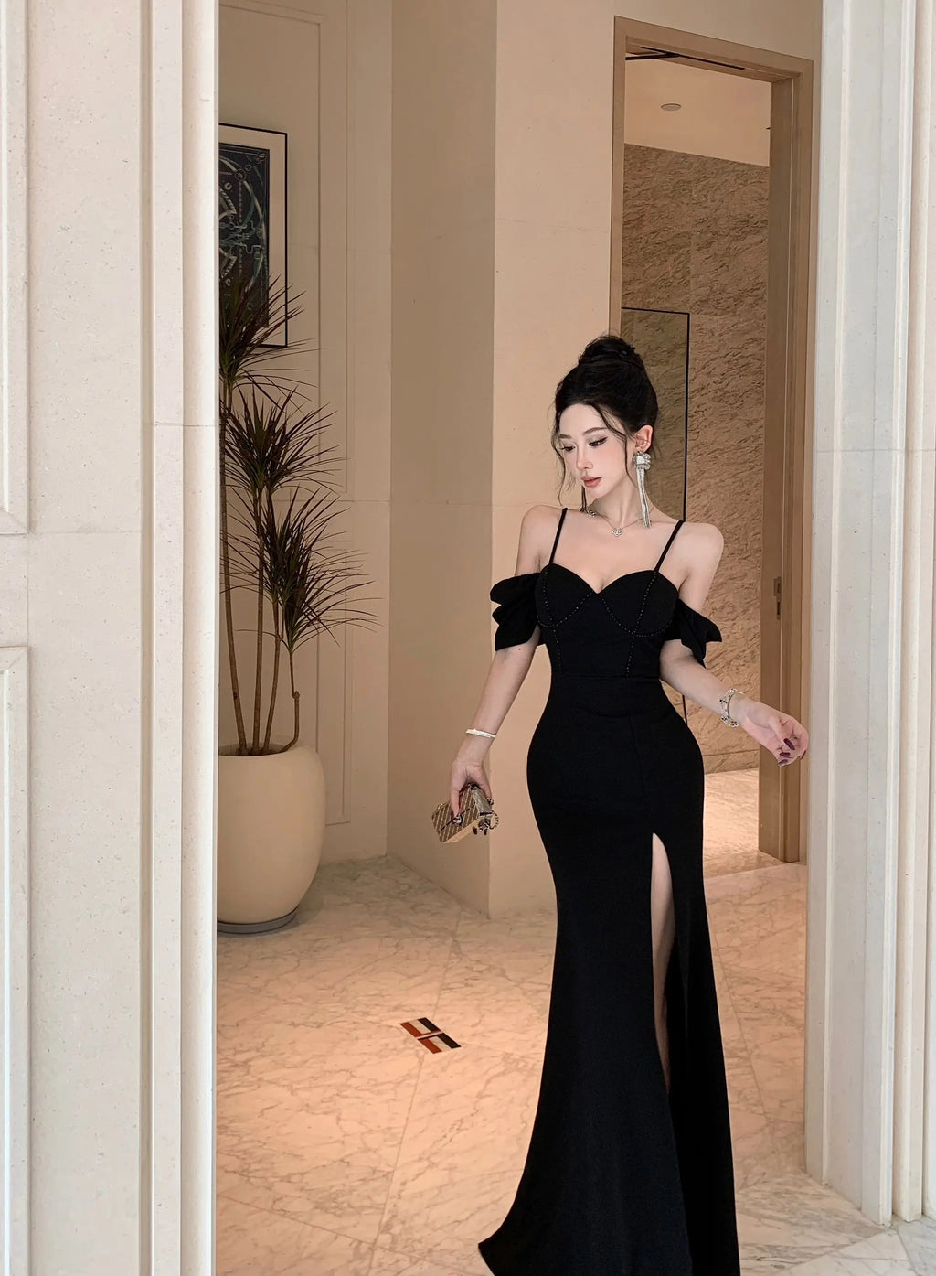 Sexy Spaghetti Straps Womens Dresses Off Shoulder Slash Neck Elegant Gowns Luxurious Evening Party Long Dress Split Vestidos New