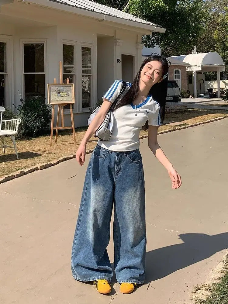 Women Clothing Summer Fashion Casual Striped Color Blocking V-neck Ladies Ladies Simplicity All-match Appear Thin Short Sleeve