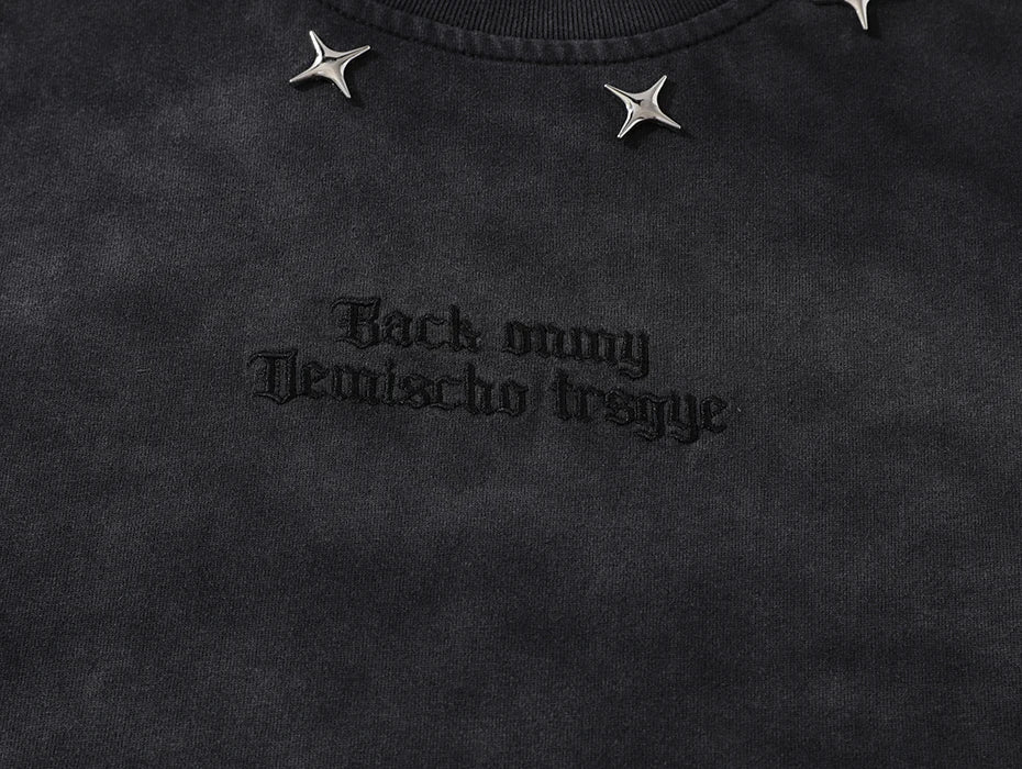 Distressed Ripped T Shirts Metal Star Tee Emrboidery Vintage Loose Tshirt 2025 Men Harajuku Streetwear Oversized Hip Hop T-shirt