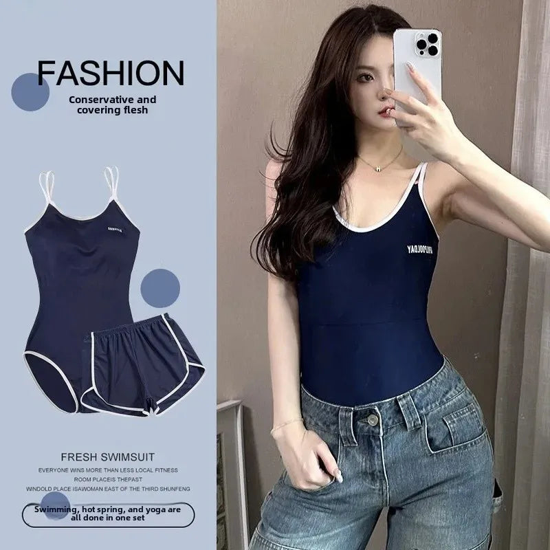 2024 New One-Piece Swimsuit for Women Conservative Belly Covering Slimming Ins Style Hot Spring Bathing Suit Girls