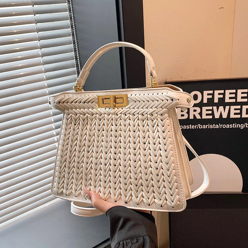 2025 Elegant Kelly Bag - French Woven Leather Tote, Celebrity Style Shoulder/Crossbody Purse with Spacious Design