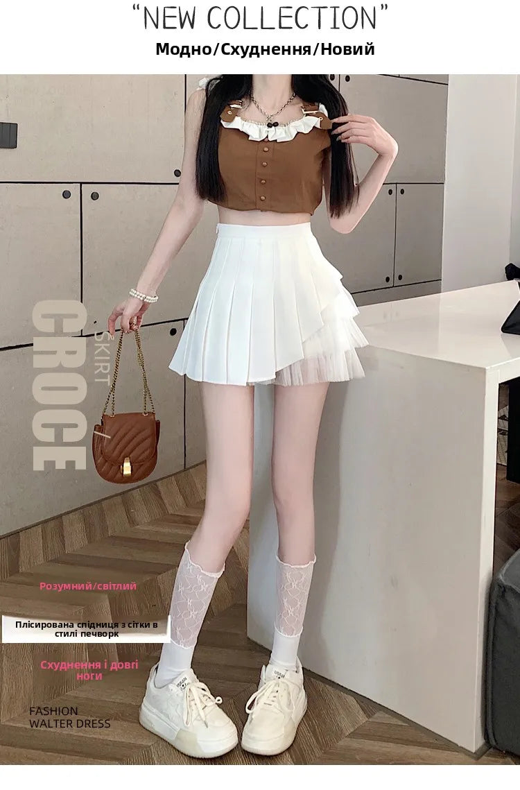 Slimming A-Line  Skirt for ort Women High Waist Pleated Tulle f Body Skirts Commute Sle Summer Collection