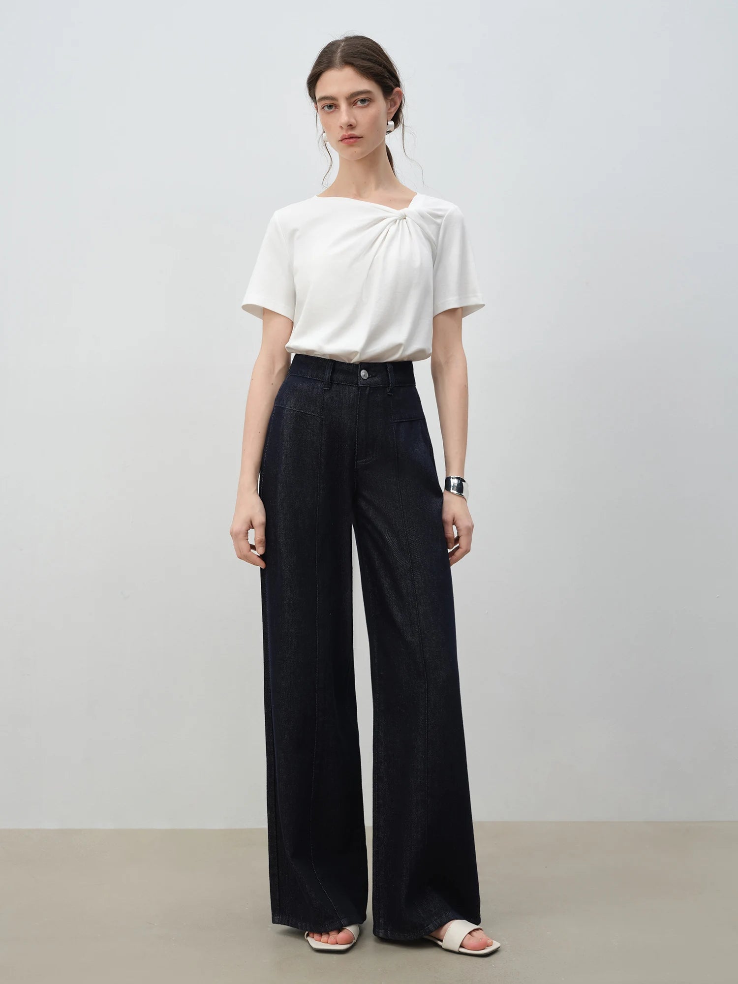 ZIQIAO Asymmetrical Knot Design - Petite Women's Short Sleeve T-Shirt - 2025 New Arrival Summer Slimming Versatile Top 25ZQ92102