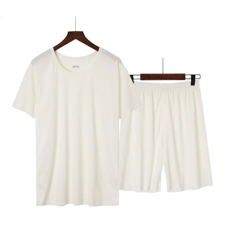 Summer Men's Ice Silk Pajamas Short Sleeves Printed Suit Home Clothes Five-Minute Pants Lightweight Comfortable Sleepwear