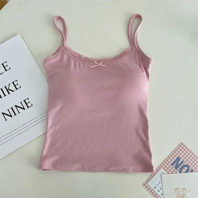 Women's Sexy Lace Top Tankvest Inner Wear Chest Pad Cotton Back Design Sensibility Pure Desire Brasbow