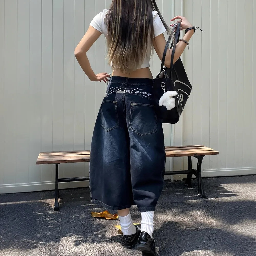 Loose High Waist Wide Leg Seven-Foot American Vibe Jeans Women's Summer New Sle Slimming Loose Fit Casual High Street Jeans