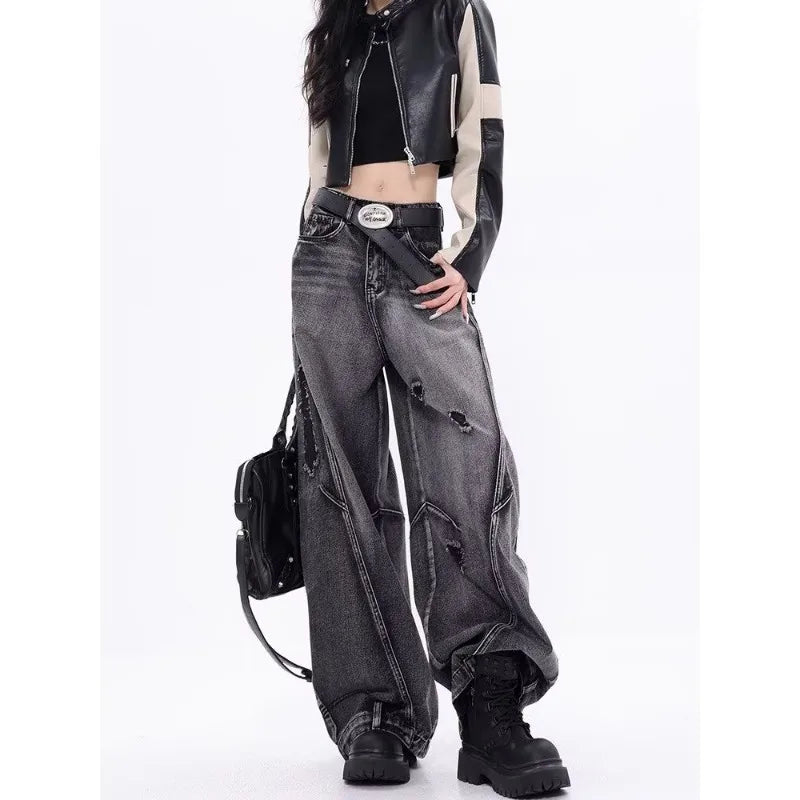 Design-sensual Wide-leg Jeans for Women in Spring and Autumn New Style High Waist Loose and Slimming Floor Baggy Women's