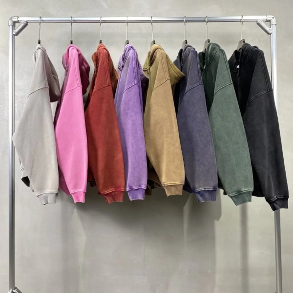 MAQVOB High Quality Luxury Apparel Street Wear Wholesale Euro US Size Spring Autum Full Up Zipper Washed Batik Dye Hoodie