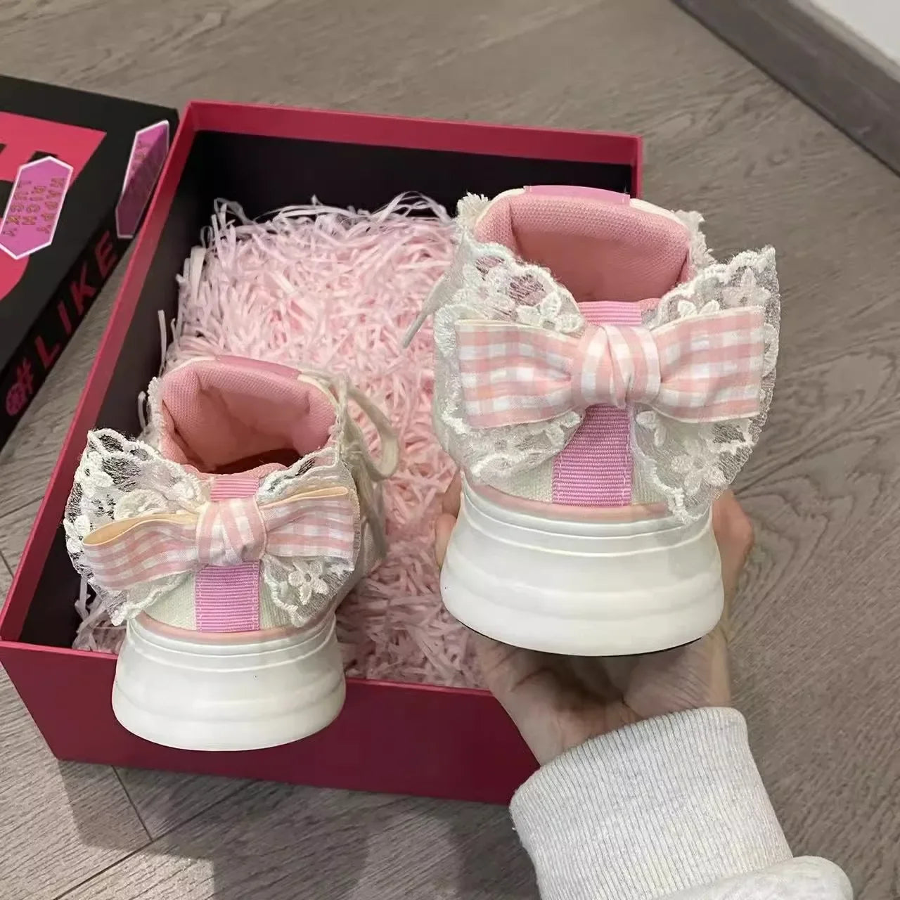 Pink Bowknot Large Head White Sneakers Women's New Summer Cute Canvas Shoes Breathable Comfortable Sporty Fashion Footwear