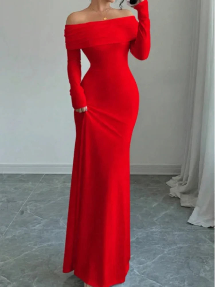 European and American 2025 Cross border Spring/Summer New French Fashion One Piece Collar Slim Fit High Waist Sexy Banquet Dress