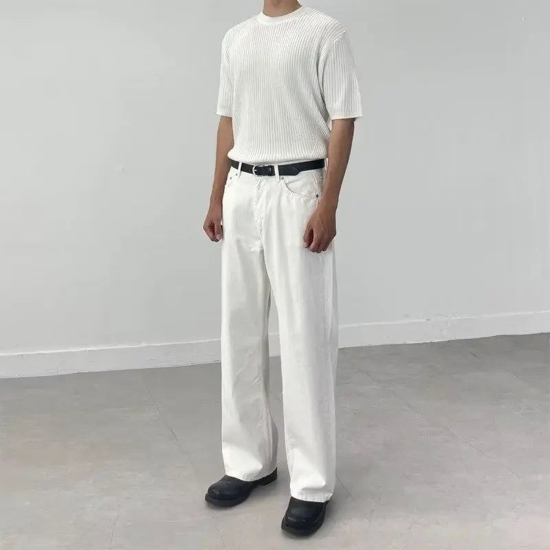 Retro White Jeans Men Women Loose Drapey Straight Leg Long Trousers Trendy Spring Autumn Waed Denim Pants Casual Straight Cut