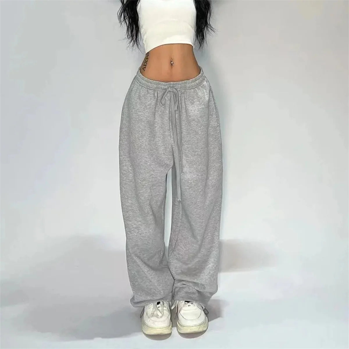 Fashion Vintage Y2K Baggy Pant Women Summer Wide Leg Elastic Waist Loose Pants Lady Solid Color Hip Hop Trousers Casual Clothing