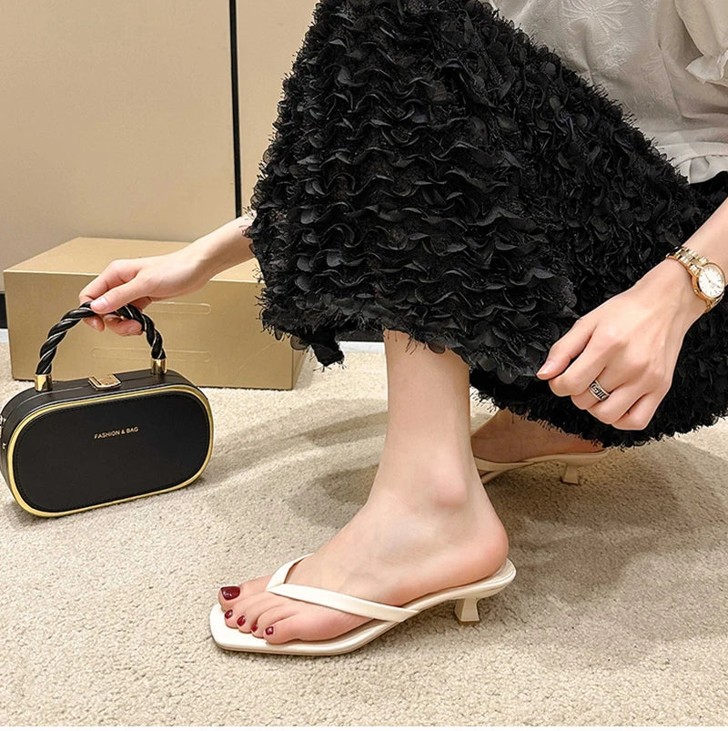 Summer Women Clip Toe Slippers Comfort Low Heel Slides Shoes Ladies Casual Dress Street Style Sandalis