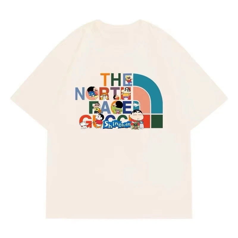 American Retro Trendy Brand Animation Joint Summer Short-sleeved T-shirt Men and Women Summer Pure Cotton New Loose Couple Top
