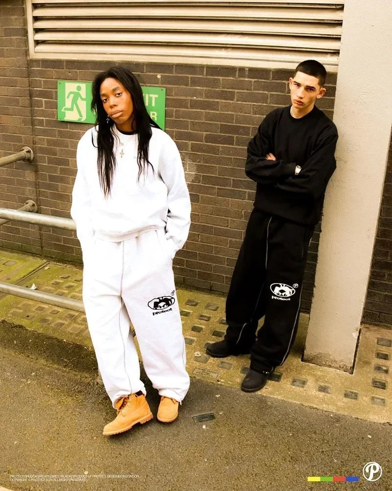 Street wear PROTECT Fashion Letter Embroidery Loose Sweatpants Men's And Women's Y2K Harajuku Hip-Hop Gothic Casual Joker Pants
