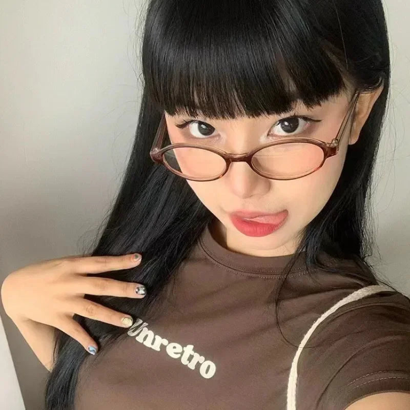 Retro Oval Glasses Women Girls Y2K Red Green Frame Glass Eyewear Decorative Computer Anti-blue Eyeglasses with Seaside Driving