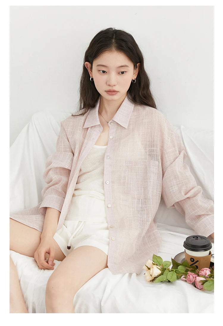 CHIC VEN New Women Shirt Retro Loose Casual Single Breasted Long Sleeve Back Slit Thin Transparent Female Blouses Summer 2025